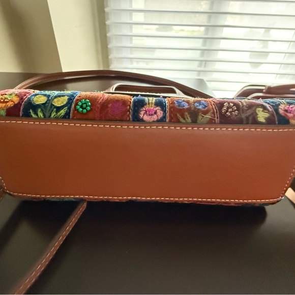 Tory Burch Cognac Satchel with Embroidered Pattern - Picture 4 of 5